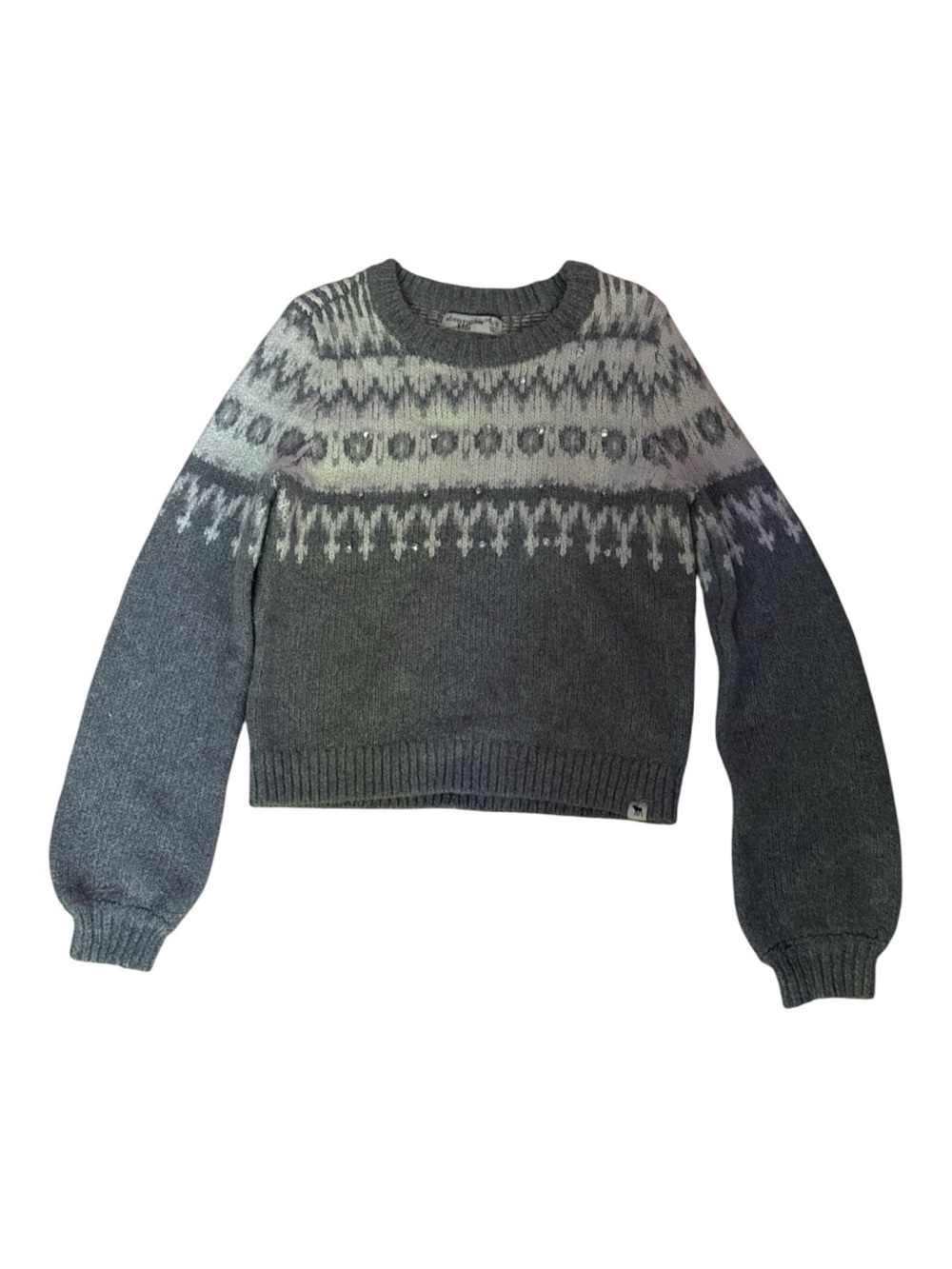abercrombie kids Gray Fair Isle Crewneck Sweater with Jewels Size 11/12